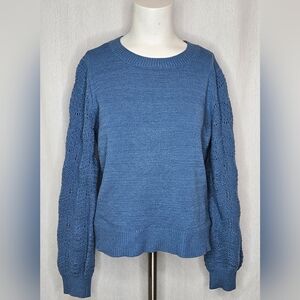 Christian Siriano NY Textured Blue Cardigan Knit Detailed Women's Sweater Size L